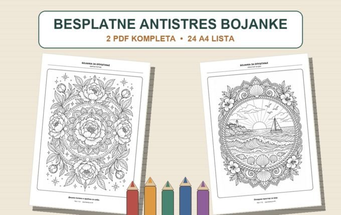 Dva PDF kompleta antistres bojanki za odrasle sa 24 A4 lista