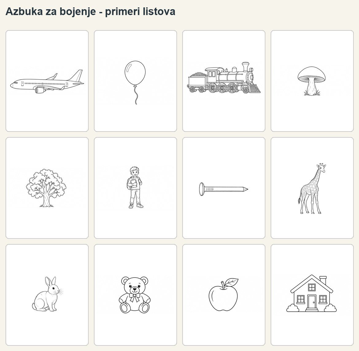 Primeri listova iz azbuke za bojenje sa ćiriličnim slovima