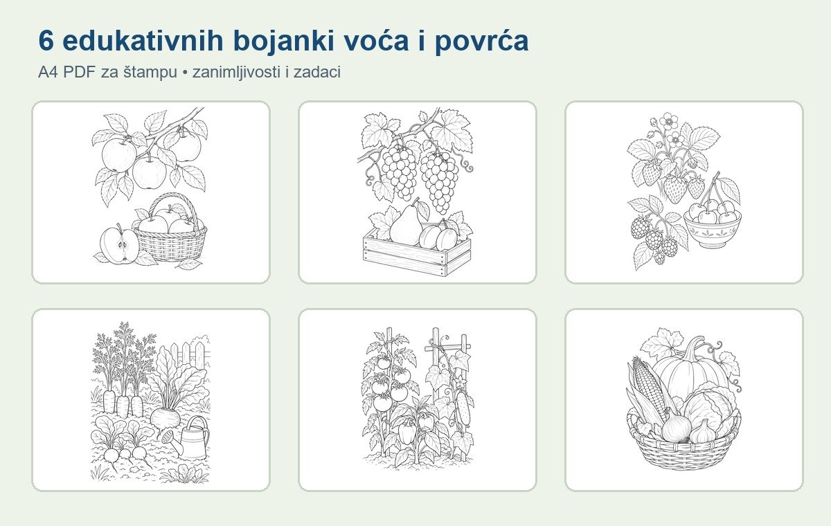 Pregled šest edukativnih bojanki voća i povrća za decu