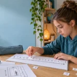 Učenica šestog razreda uči cele brojeve uz kartice i brojnu pravu