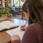 Učenica podvlači važne podatke u tekstu u biblioteci