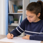 Učenica sedmog razreda rešava inicijalni test iz matematike