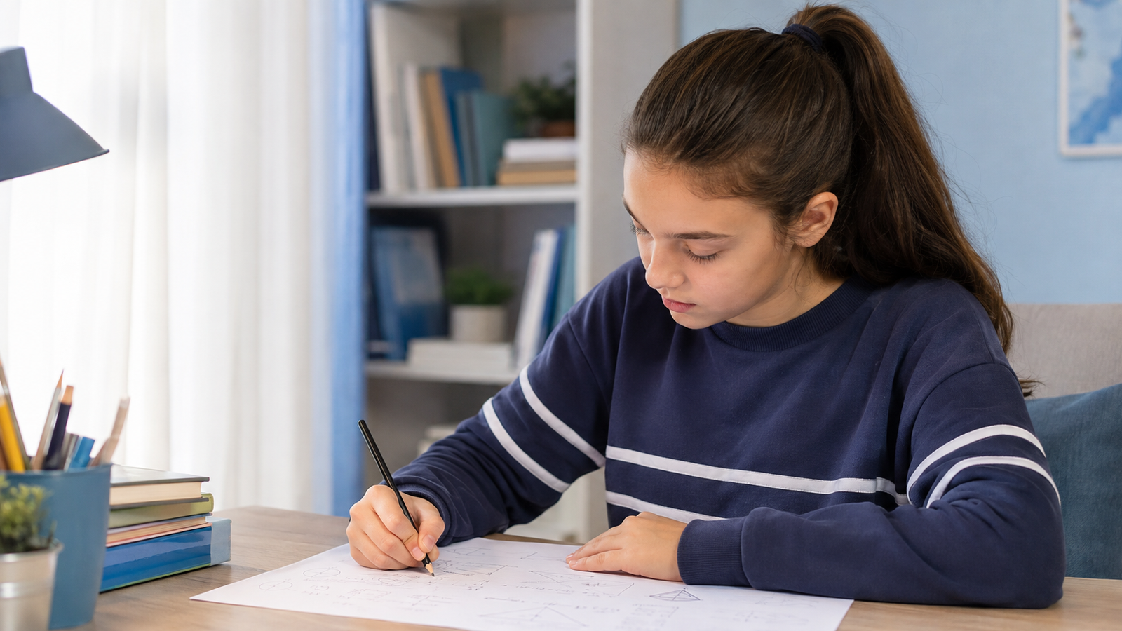 Učenica sedmog razreda rešava inicijalni test iz matematike