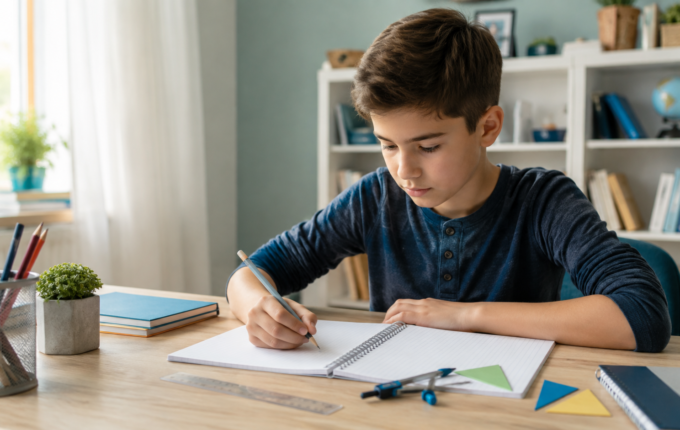 Učenik šestog razreda rešava inicijalni test iz matematike