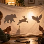 Deca prave pozorište senki od papirnih figura i lampe