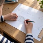 Učenica petog razreda meri ugao uglomerom tokom vežbanja matematike