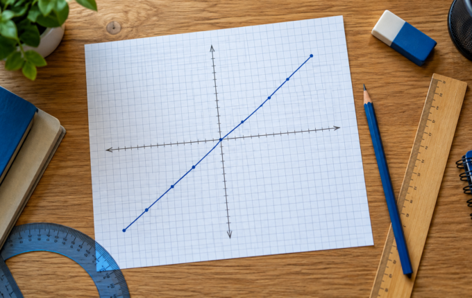 Grafik linearne funkcije na kvadratnom papiru uz lenjir