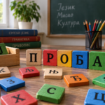 Ćirilična slova na drvenim pločicama za građenje reči