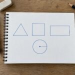 Geometrijske figure, šestar i lenjir na papiru