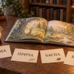 Knjiga i ćirilične kartice za pesmu, priču, basnu i bajku