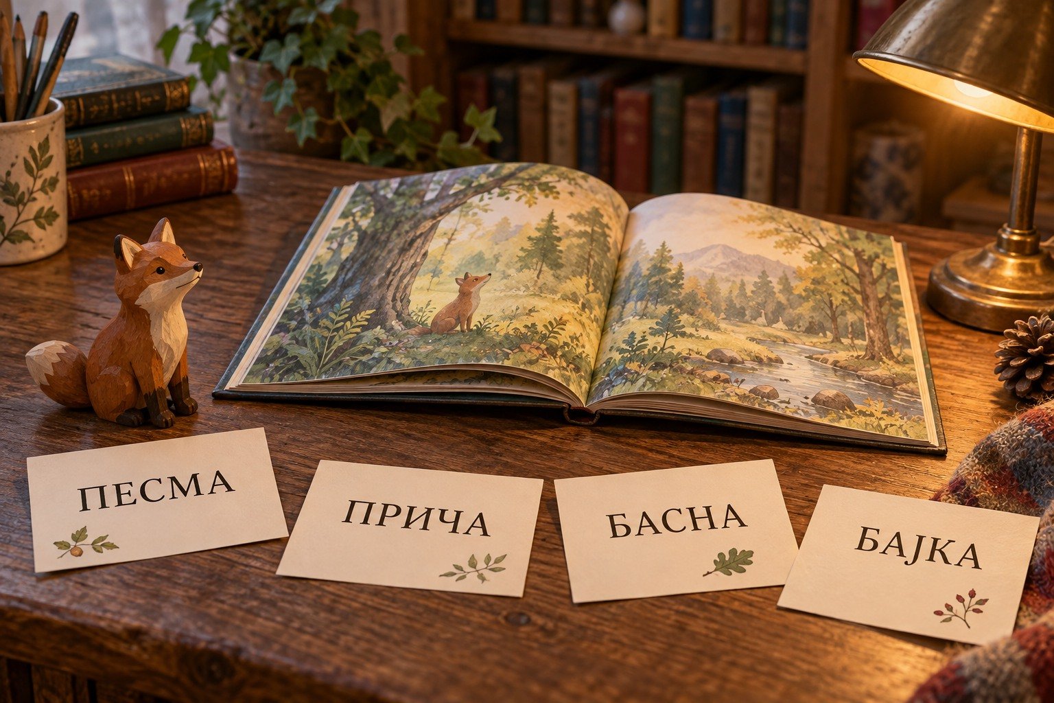 Knjiga i ćirilične kartice za pesmu, priču, basnu i bajku