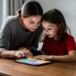zena-devojcica-tablet-sto