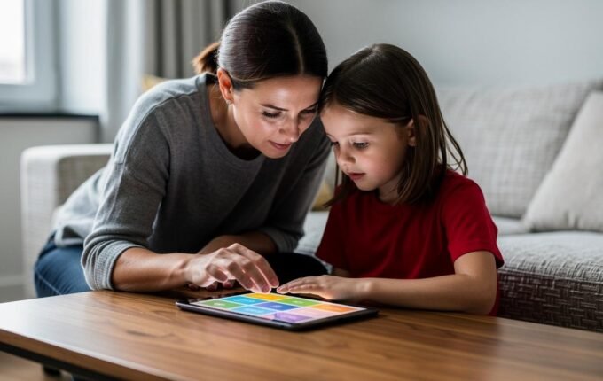 zena-devojcica-tablet-sto